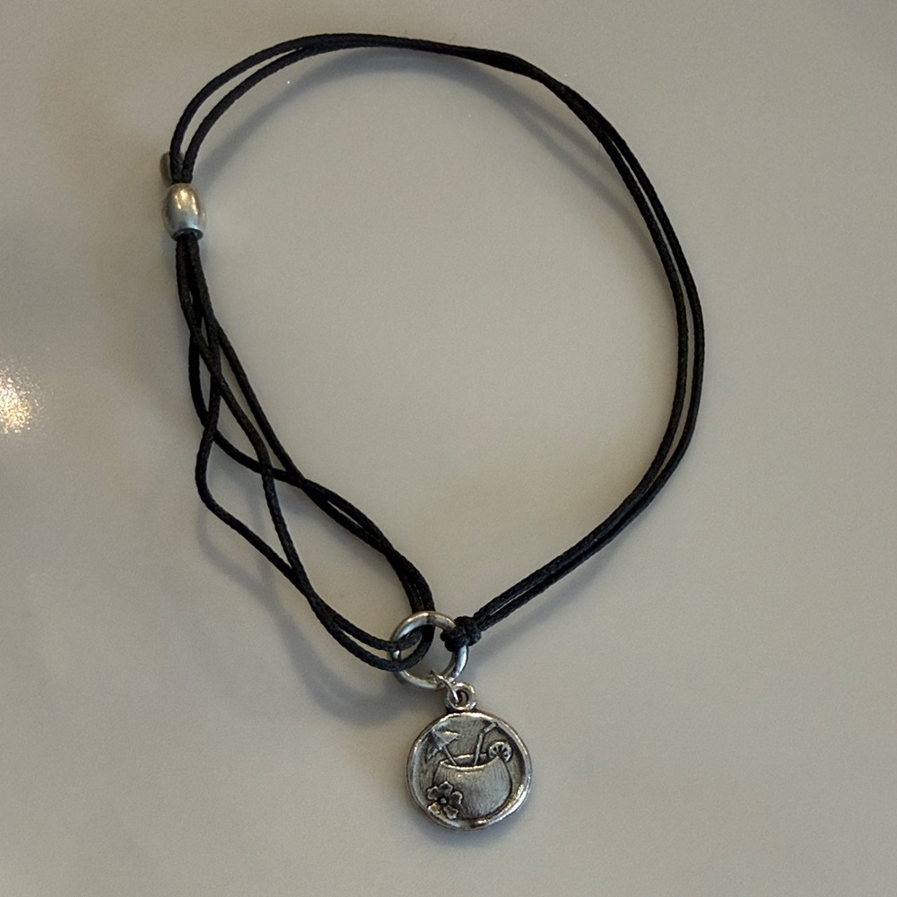 Alex and Ani Silver Tropical Coconut Cocktail Charm Black Cord Bracelet 2016